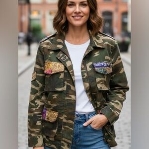 Beautiful stories camo military embellished jacket size S